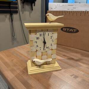 Wall Desk Mantle Clock carved Birds yellow white cute decor